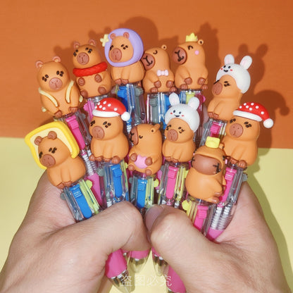 Capybara Multicolor Ballpoint Pens Set Cute 4 Color School Writing Pens