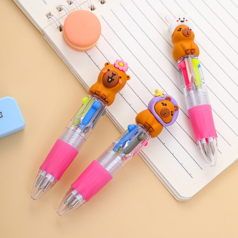 Capybara Multicolor Ballpoint Pens Set Cute 4 Color School Writing Pens