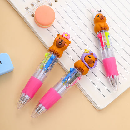 Capybara Multicolor Ballpoint Pens Set Cute 4 Color School Writing Pens
