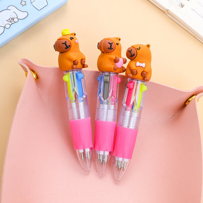 Capybara Multicolor Ballpoint Pens Set Cute 4 Color School Writing Pens