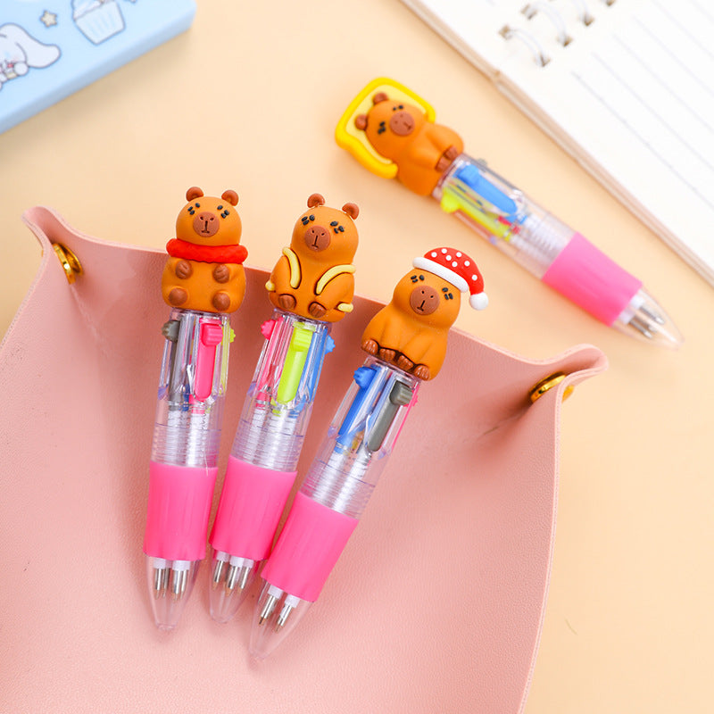 Capybara Multicolor Ballpoint Pens Set Cute 4 Color School Writing Pens