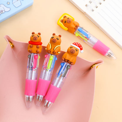 Capybara Multicolor Ballpoint Pens Set Cute 4 Color School Writing Pens