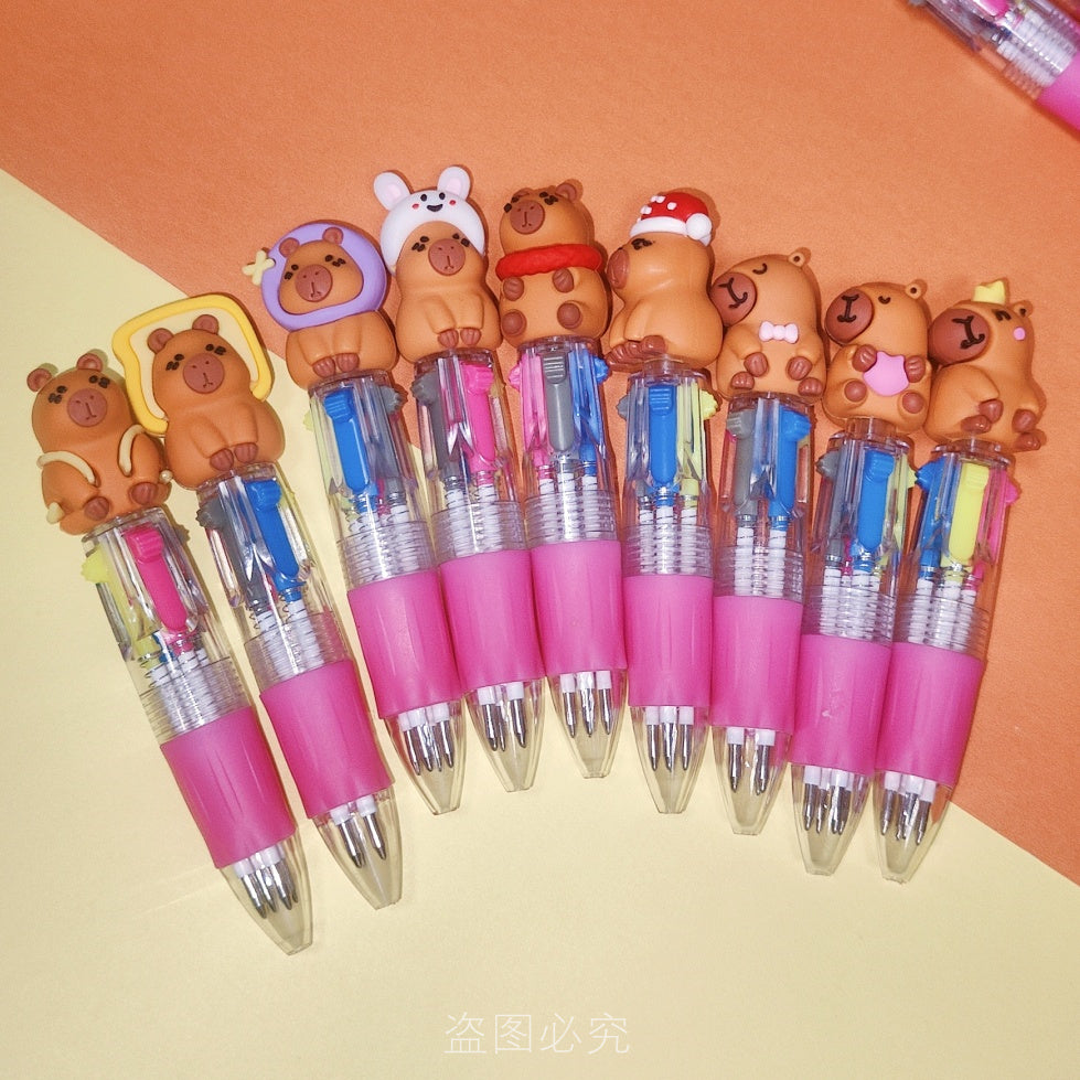 Capybara Multicolor Ballpoint Pens Set Cute 4 Color School Writing Pens