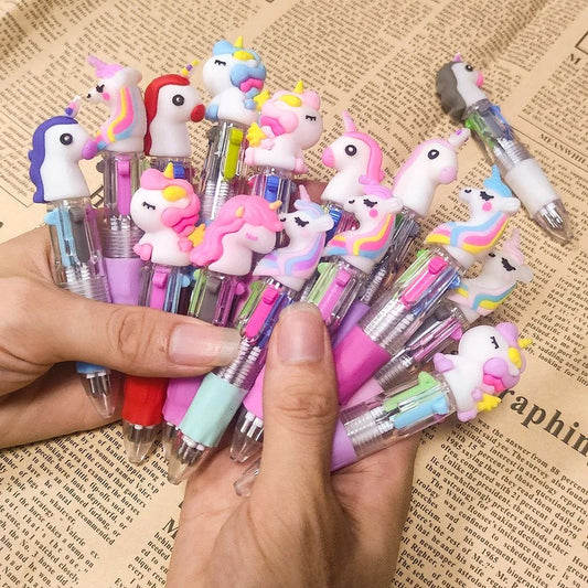 Unicorn Pen Set with Kawaii Pens and 4 Color Ballpoint Ink