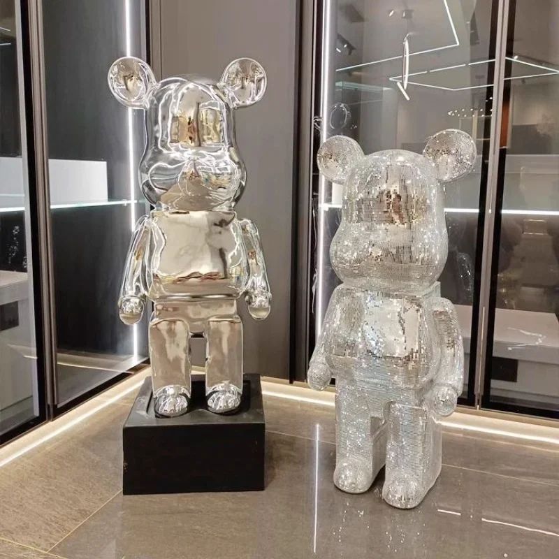 Luxe Mirror Bear Sculpture Resin Statue for Modern Home Decor