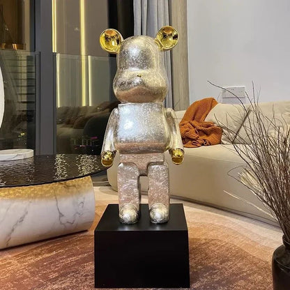 Luxe Mirror Bear Sculpture Resin Statue for Modern Home Decor