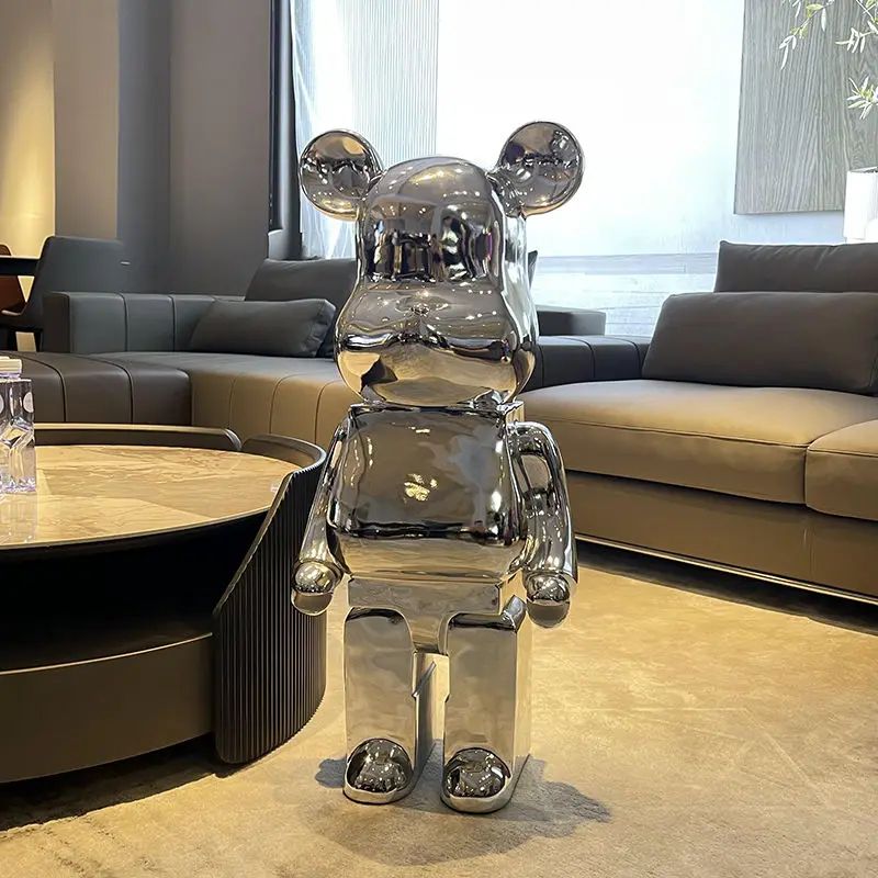 Luxe Mirror Bear Sculpture Resin Statue for Modern Home Decor