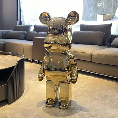 Luxe Mirror Bear Sculpture Resin Statue for Modern Home Decor