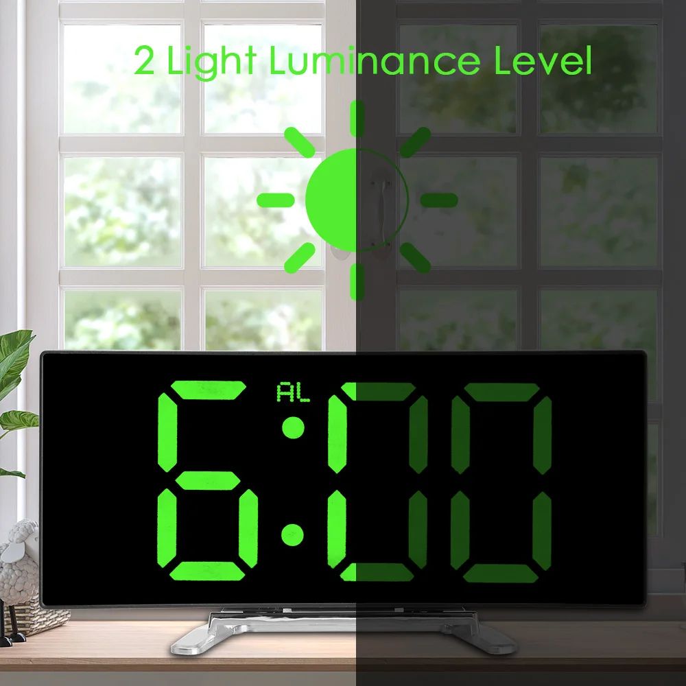 LED Mirror Digital Alarm Clock with Dimmable Display for Kids Bedroom & Modern Decor