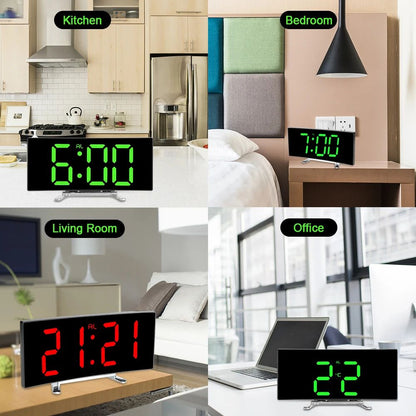 LED Mirror Digital Alarm Clock with Dimmable Display for Kids Bedroom & Modern Decor