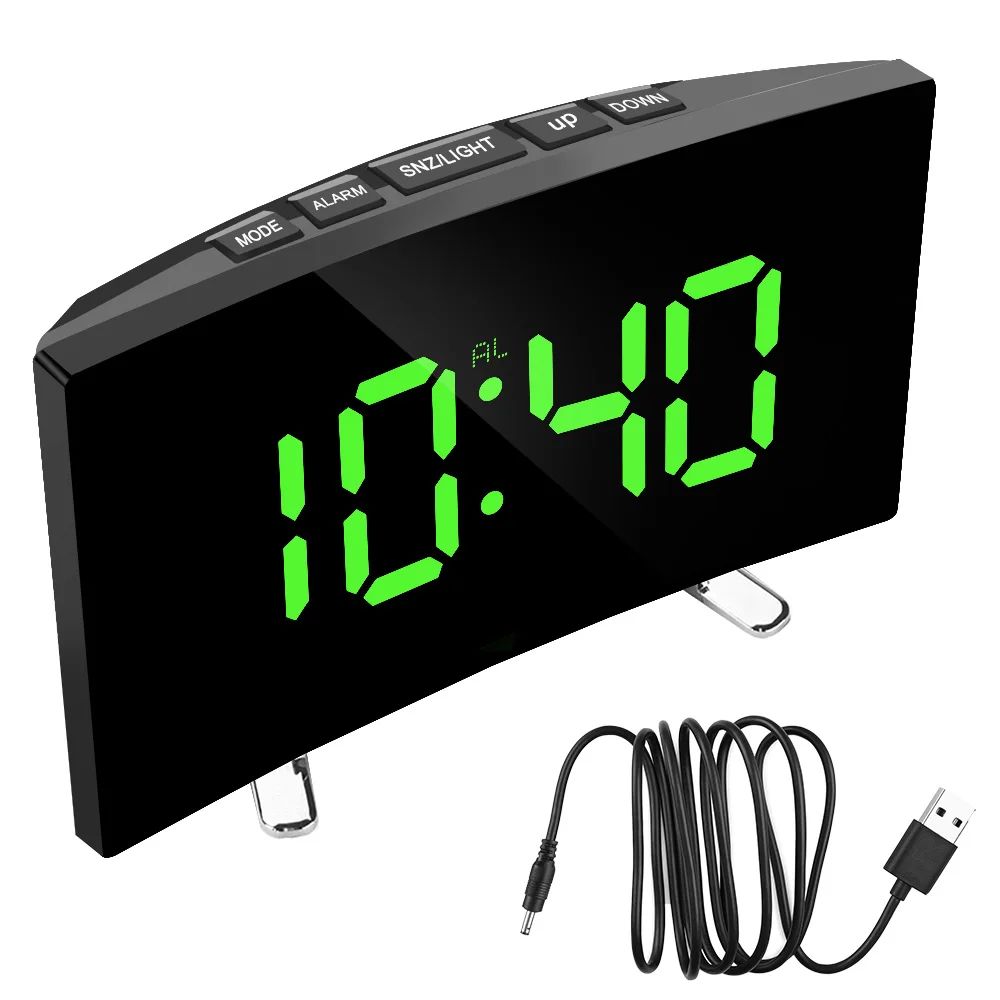 LED Mirror Digital Alarm Clock with Dimmable Display for Kids Bedroom & Modern Decor