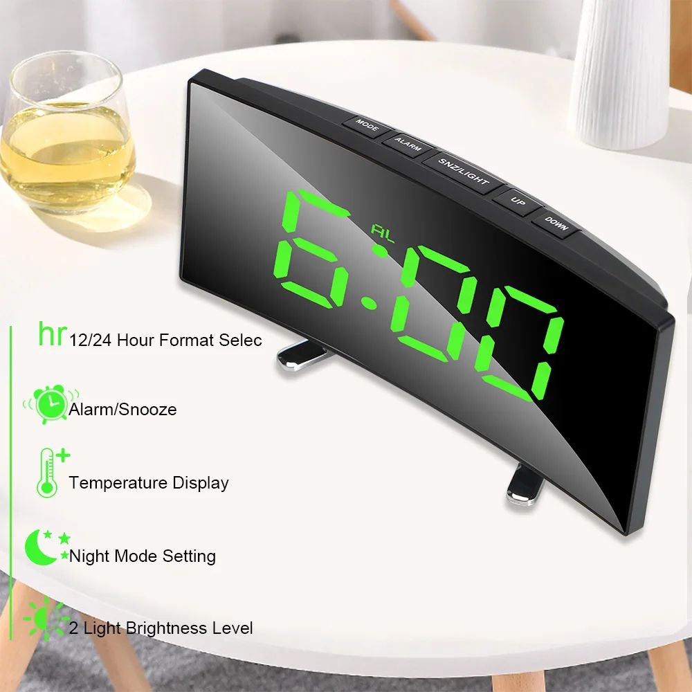LED Mirror Digital Alarm Clock with Dimmable Display for Kids Bedroom & Modern Decor