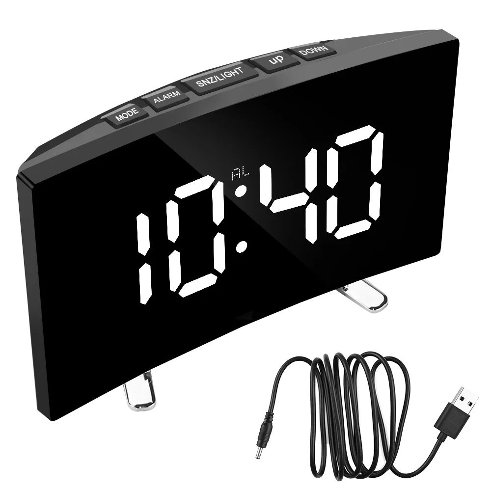 LED Mirror Digital Alarm Clock with Dimmable Display for Kids Bedroom & Modern Decor