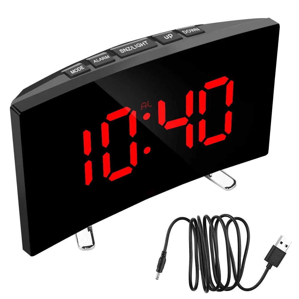LED Mirror Digital Alarm Clock with Dimmable Display for Kids Bedroom & Modern Decor