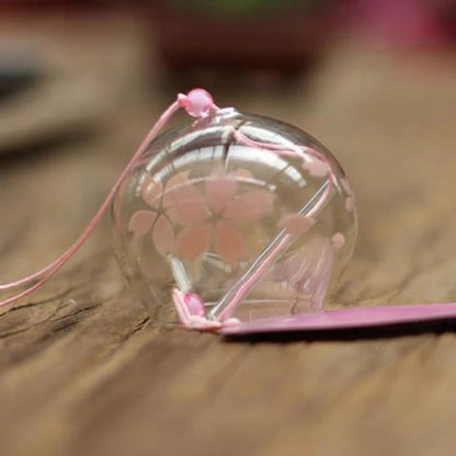 Japanese Sakura Glass Wind Chime – Handmade Clear Furin Bell for Home & Garden Decor