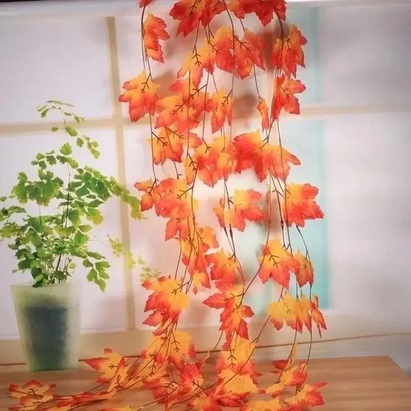 2.3M Artificial Maple Leaf Garland for Autumn & Holiday Decor