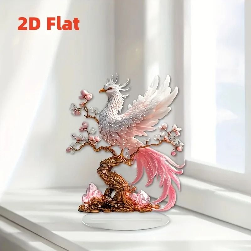 Crystal Phoenix Statue Glass Figurine Desk Ornament for Office Decor