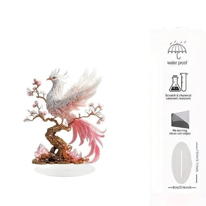 Crystal Phoenix Statue Glass Figurine Desk Ornament for Office Decor