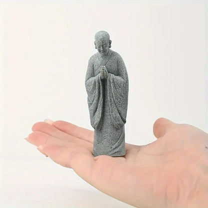Zen Wishing Monk Resin Figurine – Buddhist Micro Landscape Decor for Aquarium, Garden & Meditation Space