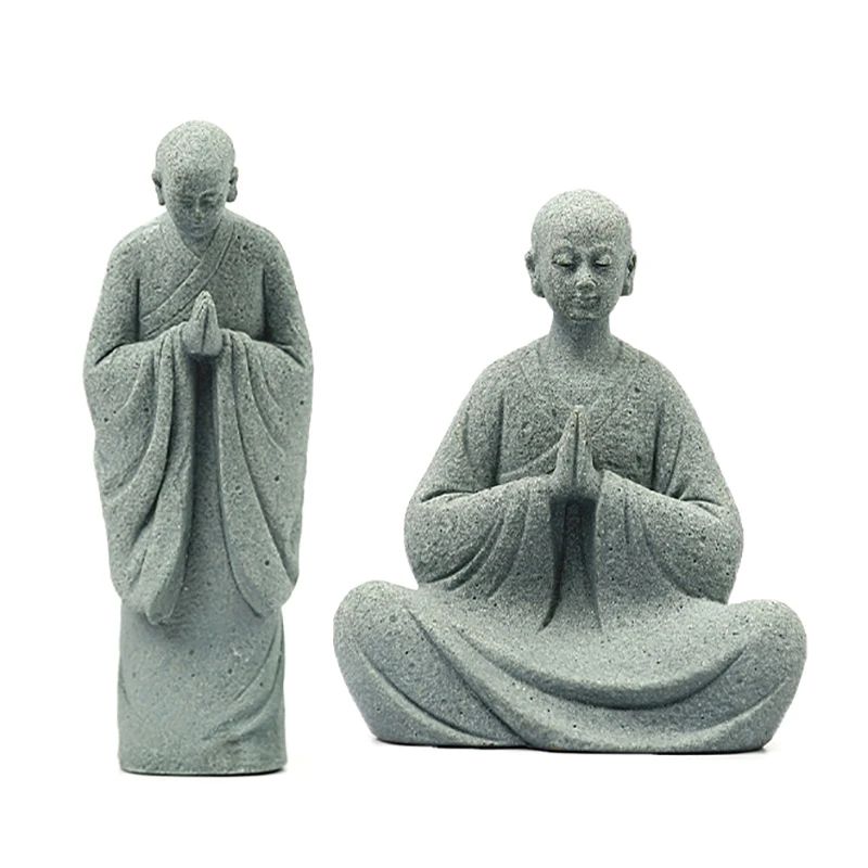 Zen Wishing Monk Resin Figurine – Buddhist Micro Landscape Decor for Aquarium, Garden & Meditation Space
