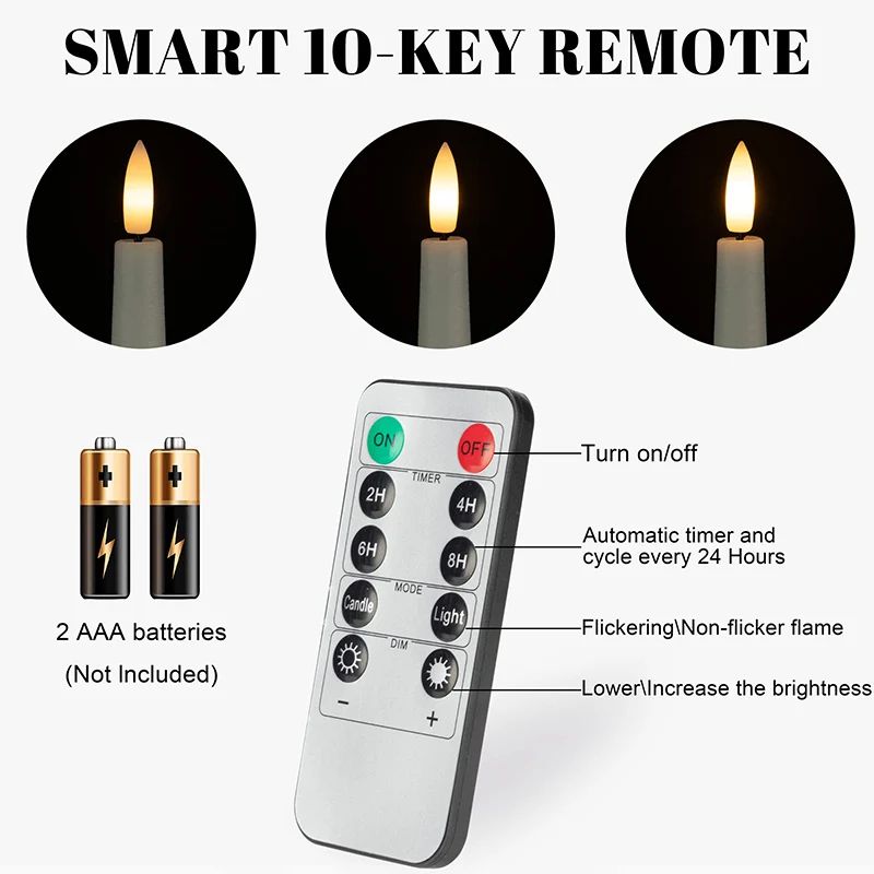 Flameless LED Taper Candles with Remote – 3D Flickering Battery Operated Candles for Home & Event Decor