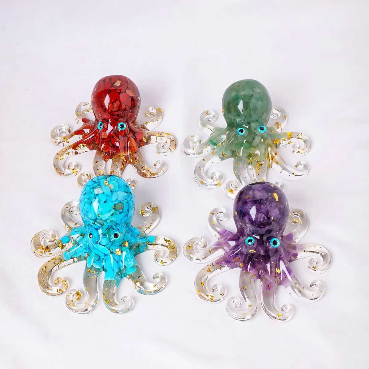 Natural Crystal Octopus Figurine – Reiki Healing Stone Decor for Home, Office & Garden