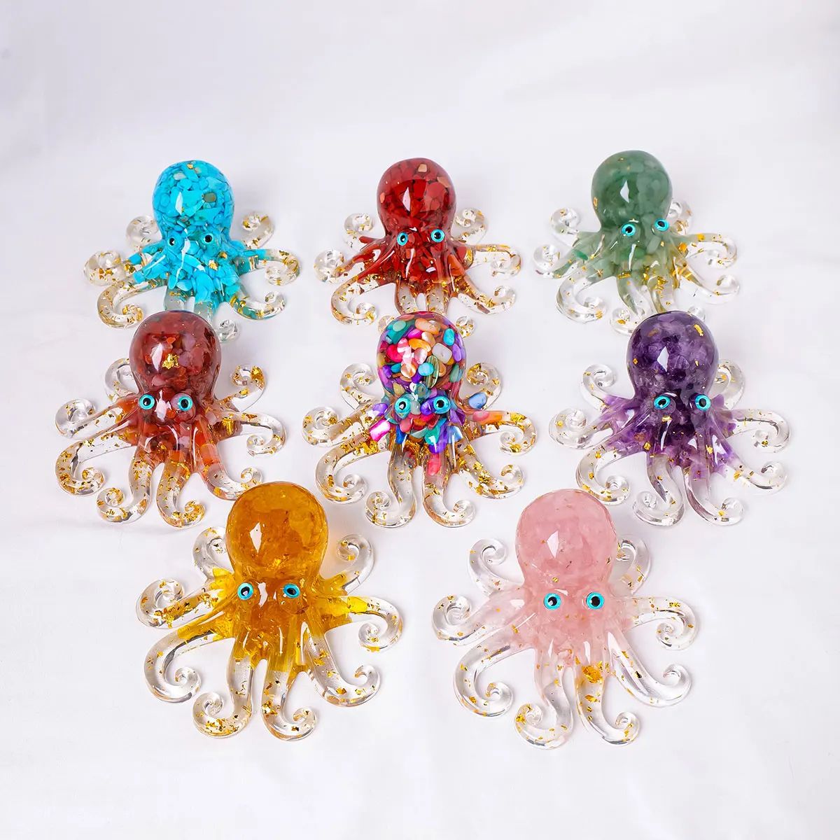 Natural Crystal Octopus Figurine – Reiki Healing Stone Decor for Home, Office & Garden