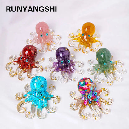 Natural Crystal Octopus Figurine – Reiki Healing Stone Decor for Home, Office & Garden