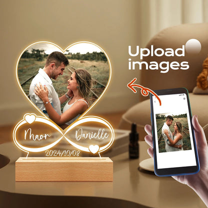 Personalized LED Acrylic Photo Frame – Custom Couple Gift with Wooden Base for Anniversary & Valentine's