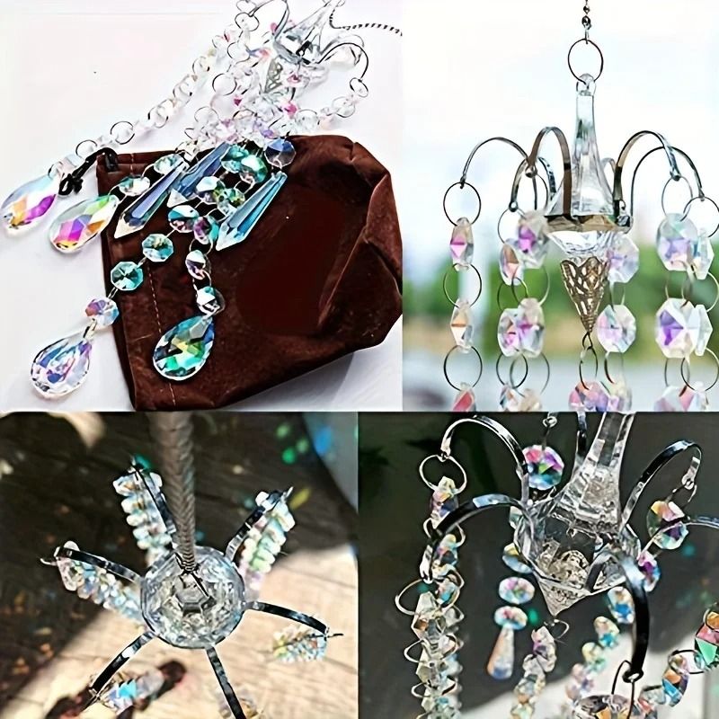 Crystal Chandelier Wind Chimes | Glass Suncatcher & Rainbow Maker Prism Pendant for Window Hanging & Garden Decor