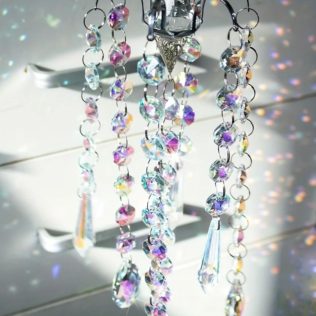 Crystal Chandelier Wind Chimes | Glass Suncatcher & Rainbow Maker Prism Pendant for Window Hanging & Garden Decor