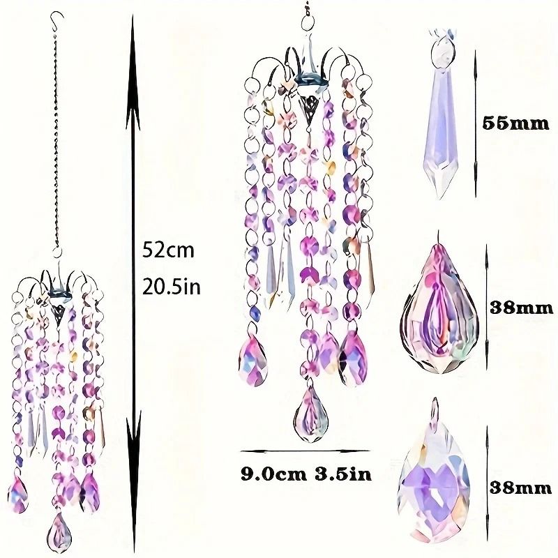 Crystal Chandelier Wind Chimes | Glass Suncatcher & Rainbow Maker Prism Pendant for Window Hanging & Garden Decor