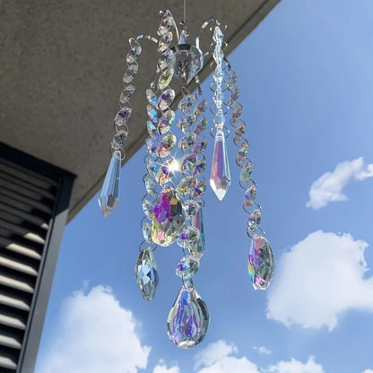 Crystal Chandelier Wind Chimes | Glass Suncatcher & Rainbow Maker Prism Pendant for Window Hanging & Garden Decor