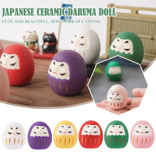 Mini Ceramic Daruma Doll Japanese Lucky Charm Fortune Ornament