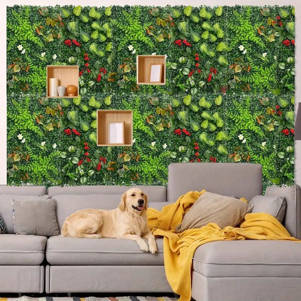 Artificial Grass Wall Panel with Flowers – Lush Greenery Wall Backdrop & Privacy Hedge Screen