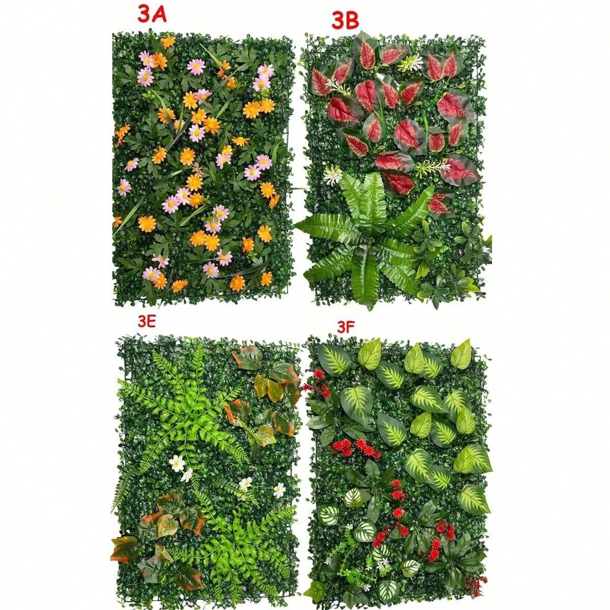Artificial Grass Wall Panel with Flowers – Lush Greenery Wall Backdrop & Privacy Hedge Screen