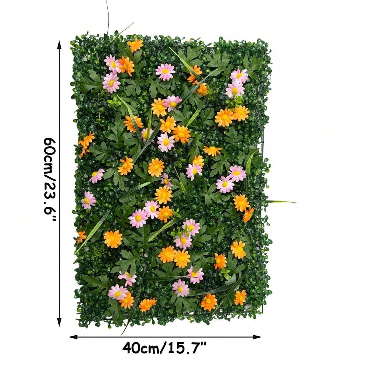 Artificial Grass Wall Panel with Flowers – Lush Greenery Wall Backdrop & Privacy Hedge Screen