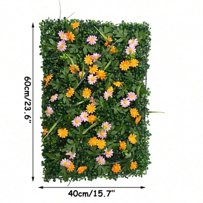 Artificial Grass Wall Panel with Flowers – Lush Greenery Wall Backdrop & Privacy Hedge Screen