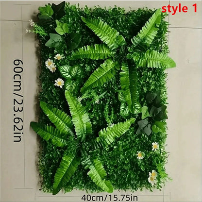 Artificial Grass Wall Panel with Flowers – Lush Greenery Wall Backdrop & Privacy Hedge Screen
