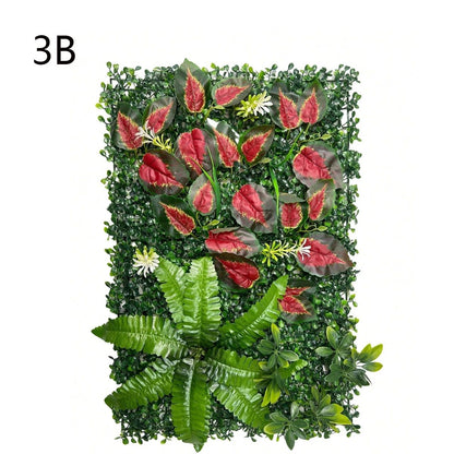 Artificial Grass Wall Panel with Flowers – Lush Greenery Wall Backdrop & Privacy Hedge Screen