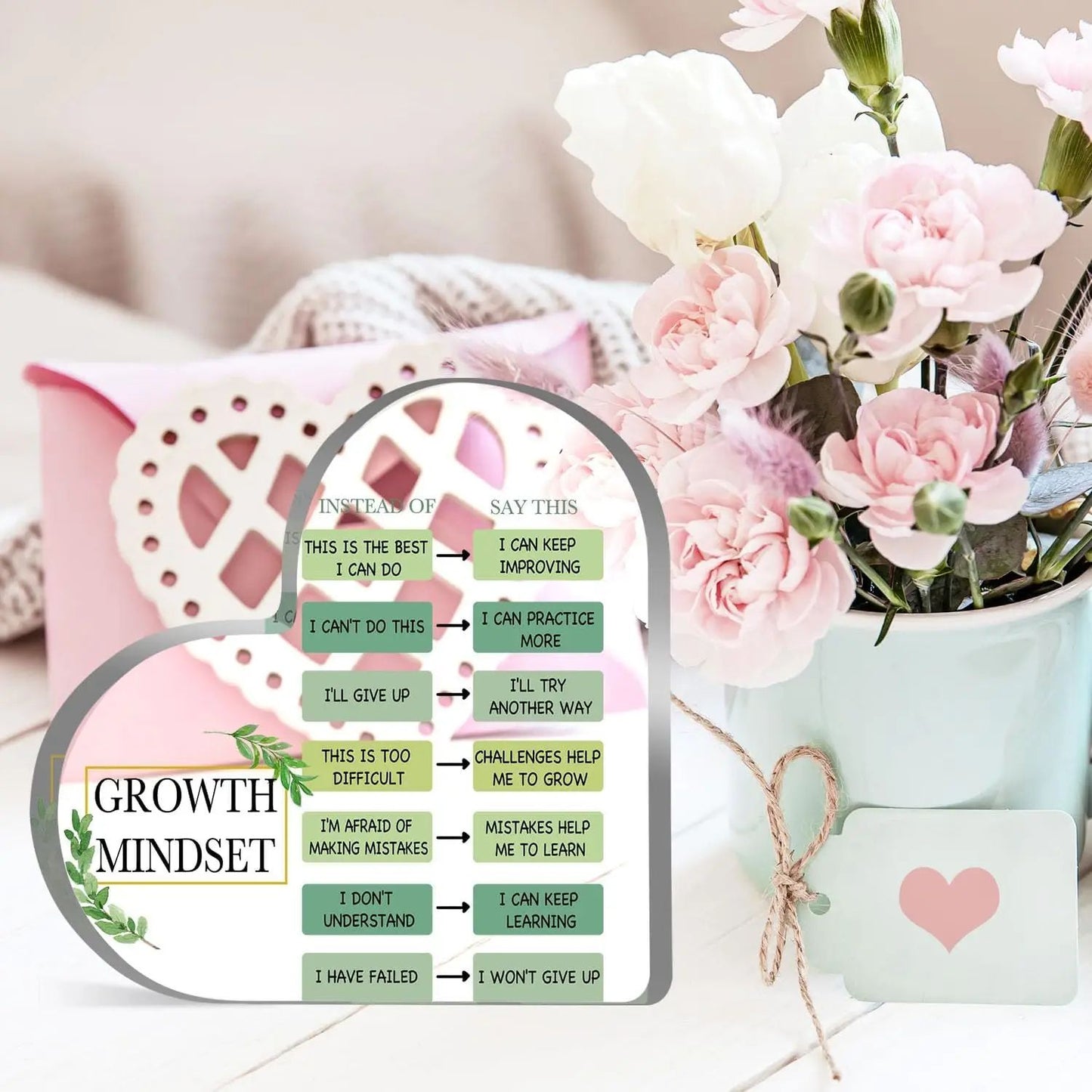 Growth Mindset Decor Acrylic Inspirational Gift for Teachers, Classrooms and Offices