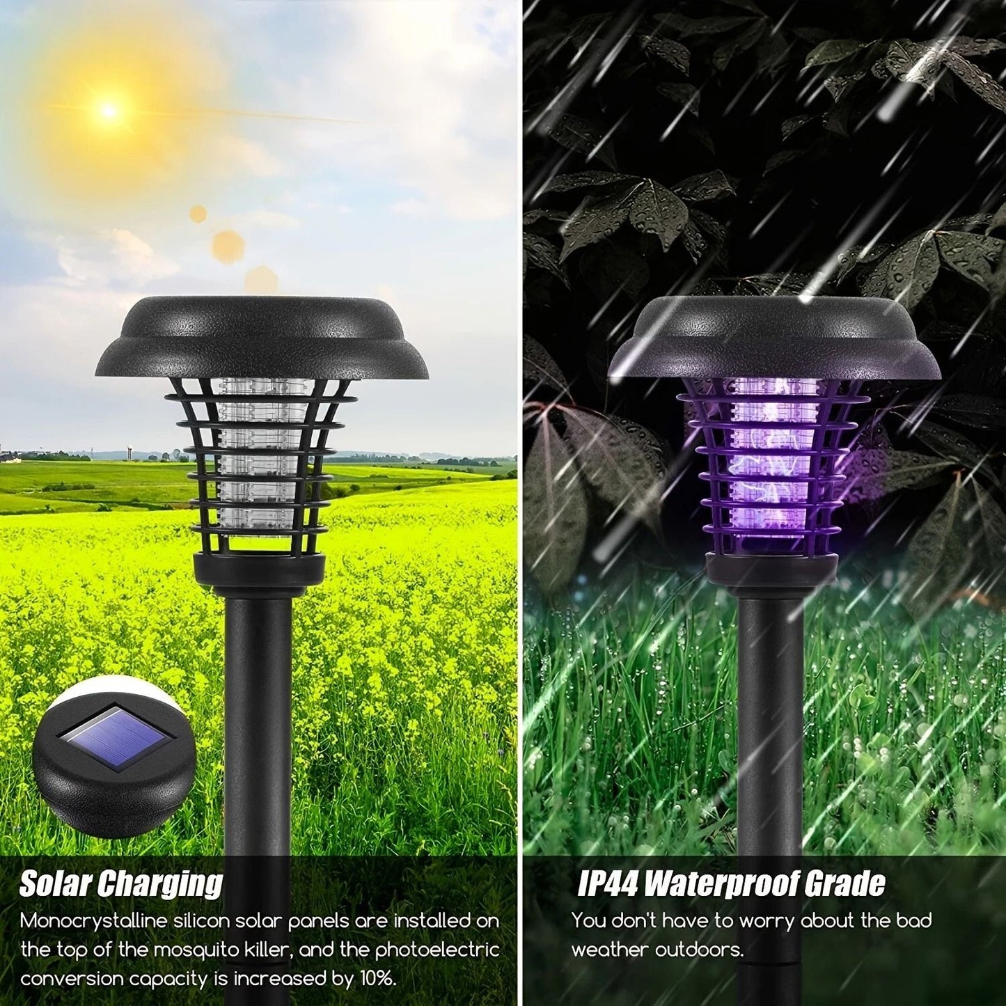 Solar Outdoor Mosquito Zapper Lamp Quiet Bug Trap for Patio Garden Camping