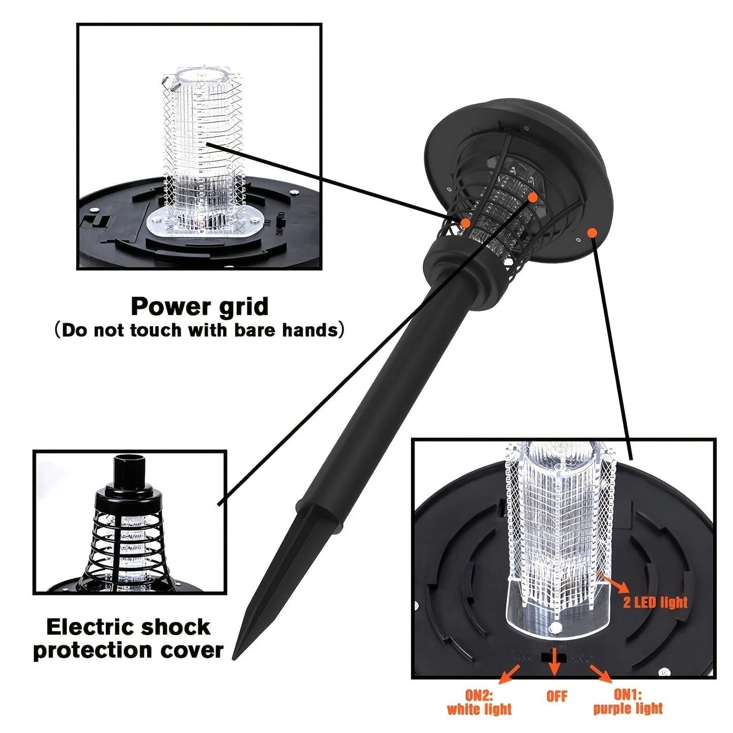 Solar Outdoor Mosquito Zapper Lamp Quiet Bug Trap for Patio Garden Camping
