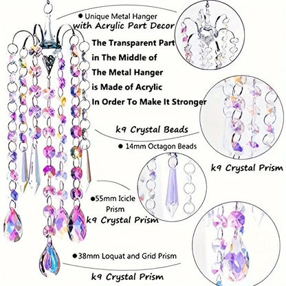 Crystal Suncatcher Chandelier – Rainbow Window Prism Hanging Wind Chime Decor