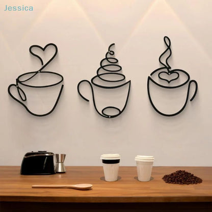 Modern coffee cup wall art for Kitchen and Coffee Bar – Black metal coffee wall decor