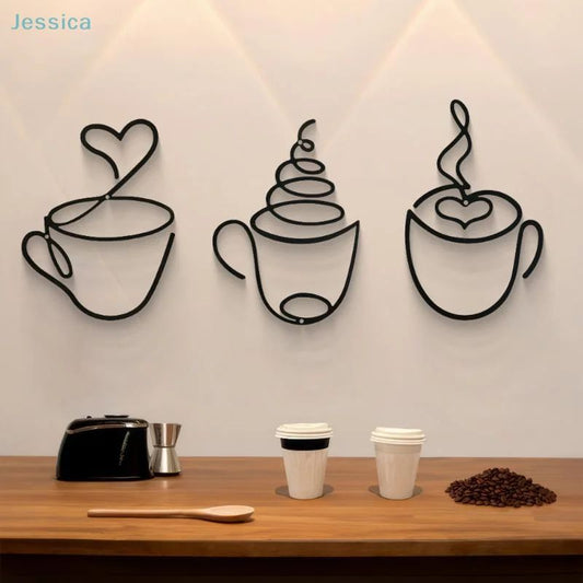 Modern coffee cup wall art for Kitchen and Coffee Bar – Black metal coffee wall decor