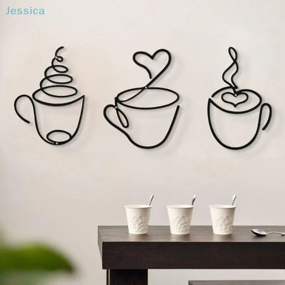Modern coffee cup wall art for Kitchen and Coffee Bar – Black metal coffee wall decor