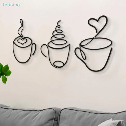Modern coffee cup wall art for Kitchen and Coffee Bar – Black metal coffee wall decor