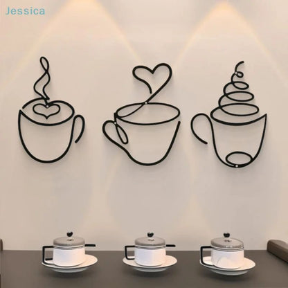 Modern coffee cup wall art for Kitchen and Coffee Bar – Black metal coffee wall decor