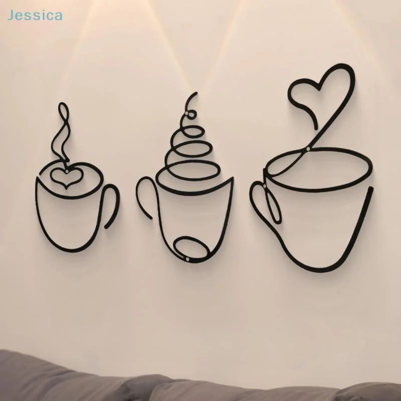 Modern coffee cup wall art for Kitchen and Coffee Bar – Black metal coffee wall decor